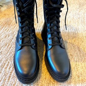 Fendi Rockoko Leather and Knit Combat Boots NWT